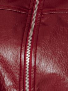 Pimkie Edition Jaket Wanita Kulit PU Warna Polos, Model Bahu Longgar, Lengan Panjang, Resleting Depan - Burgundy - View 3