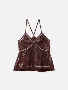 Nöista Deep Burgundy Sequined Halter Top, Fitted Sexy, Perfect For Parties,Evening Events,Dates,Glamorous Layer For Fall And Winter. Elegant And Stylish. - Burgundy - View 8