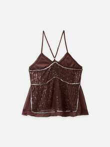 Nöista Deep Burgundy Sequined Halter Top, Fitted Sexy, Perfect For Parties,Evening Events,Dates,Glamorous Layer For Fall And Winter. Elegant And Stylish. - Burgundy - View 9