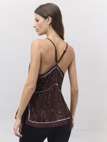 Nöista Deep Burgundy Sequined Halter Top, Fitted Sexy, Perfect For Parties,Evening Events,Dates,Glamorous Layer For Fall And Winter. Elegant And Stylish. - Burgundy - View 3