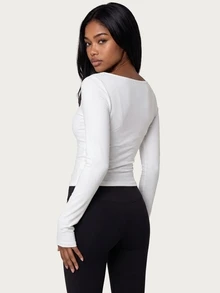 MISSGUIDED TEEN Long Sleeve Boat Neck Crop Top With Chest Slogan Print Slim Fit Casual Night Out Spring Summer Party Top - White - View 5