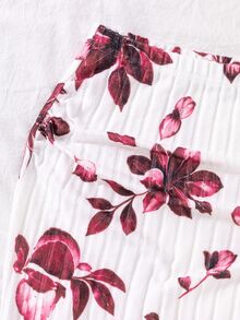 Teen Girls Burgundy Off-Shoulder Ribbed Fuzzy Top & Printed Skirt 2 Pieces Set, Elegant, Autumn Daily - Red - View 6