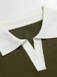 Velvienne Plus Size Women's Colorblock Collared Long Sleeve Fitted Casual Knit Dress - Green - View 8