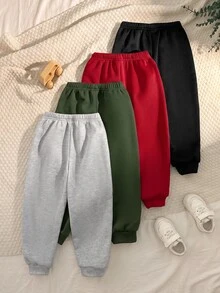 SHEIN Kids 4pcs Pieces Young Boys Casual Cute Versatile Simple Print Solid Color Jogger Pants Elastic Waist Sweatpants All-Match Multi-Pack - Multicolor - View 2
