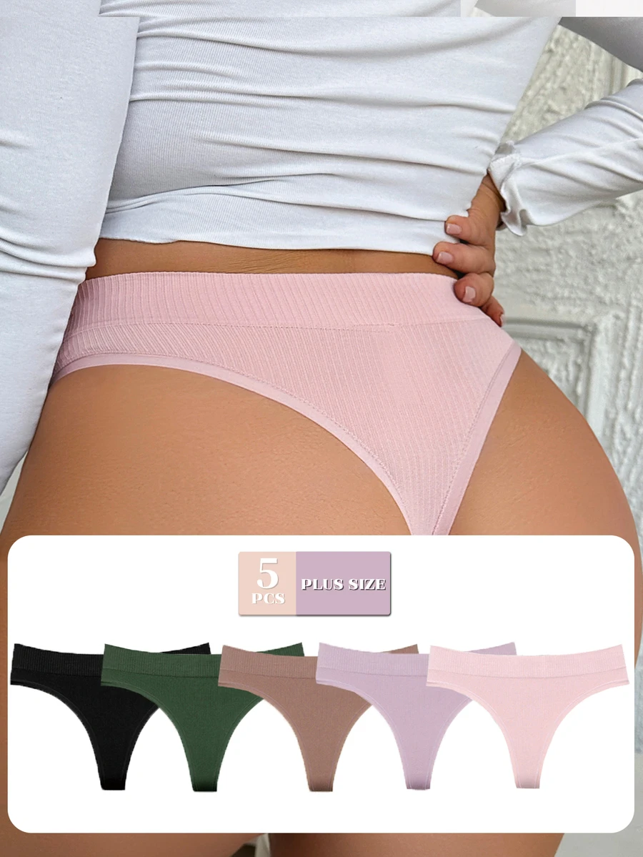 Wedaily 5pcs Seamless Plus Size Women'S Thongs - Multicolor - View 1