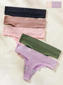 Wedaily 5pcs Seamless Plus Size Women'S Thongs - Multicolor - View 5