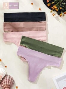 Wedaily 5pcs Seamless Plus Size Women'S Thongs - Multicolor - View 2