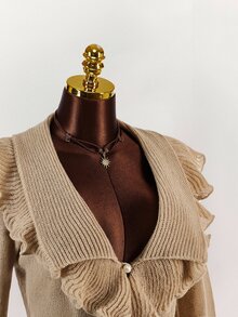 SHEIN ICON 女士时尚性感甜美荷叶边喇叭袖开衫，秋冬 - 彩色 - 查看 7