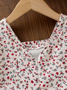 SHEIN 女童 1件 春/秋新款 BialaSuknia 海灘週末生日套裝，方領長袖波點印花，後背小V領設計，3D可拆卸大蝴蝶結，側抓褶大裙擺，簡約百搭海灘洋裝 - 彩色 - 查看 4