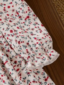 SHEIN 女童 1件 春/秋新款 BialaSuknia 海灘週末生日套裝，方領長袖波點印花，後背小V領設計，3D可拆卸大蝴蝶結，側抓褶大裙擺，簡約百搭海灘洋裝 - 彩色 - 查看 7