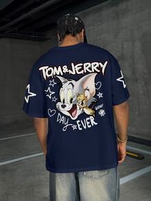 TOM & JERRY X SHEIN Men's Letter Print Casual Daily Short Sleeve T-Shirt - White - View 3