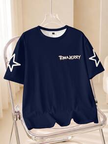 TOM & JERRY X SHEIN Men's Letter Print Casual Daily Short Sleeve T-Shirt - White - View 2