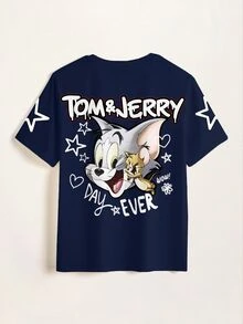 TOM & JERRY X SHEIN Men's Letter Print Casual Daily Short Sleeve T-Shirt - White - View 7