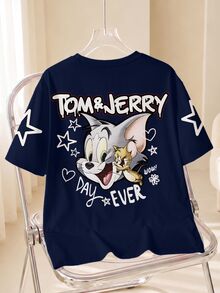 TOM & JERRY X SHEIN Men's Letter Print Casual Daily Short Sleeve T-Shirt - White - View 1