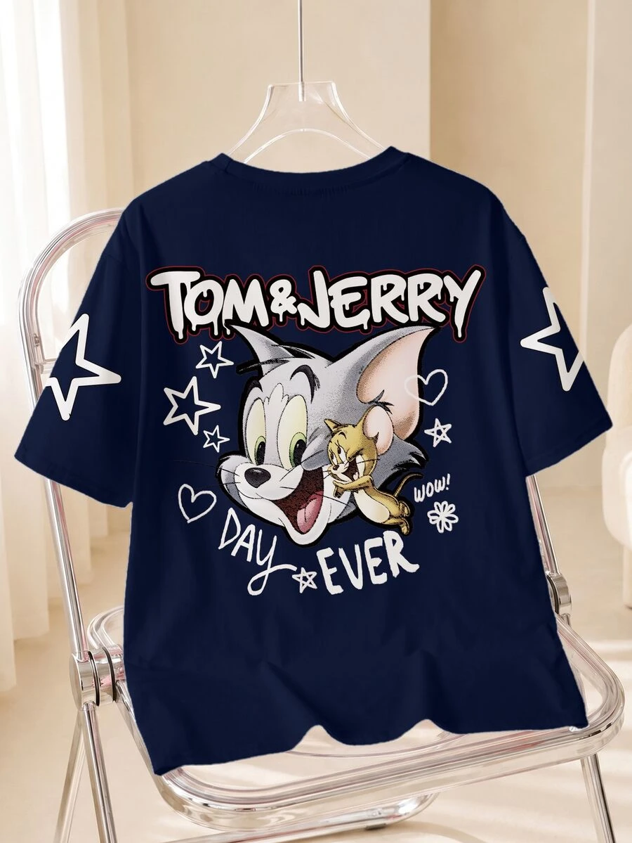 TOM & JERRY X SHEIN Men's Letter Print Casual Daily Short Sleeve T-Shirt - White - View 1