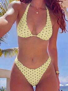 Swim Basics 女士两件式波点印花比基尼套装，休闲度假风 - 彩色 - 查看 4