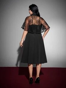 Whyspr Setelan 2 Potong Wanita Ukuran Besar dengan Kerah dan Dasi Motif Jaring Laba-laba, Pesta Halloween, Gaya Gothic/Punk, Subkultur, Pakaian Sehari-hari yang Dipersonalisasi untuk Halloween Goth - Hitam - View 7