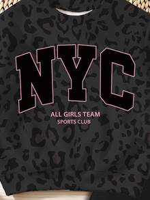 Sweatshirt Leher Bulat untuk Bayi Perempuan Motif Leopard dengan Grafis Huruf Hitam Pink Nyaman untuk Musim Gugur dan Musim Dingin 1 Set - MultiWarna - View 7