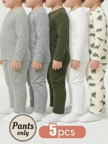 SHEIN Playful Pals Baby Boy Skin-Friendly Comfortable Long Pants 5pcs/Set Autumn Fall White Blue Soft Form - Green - View 4