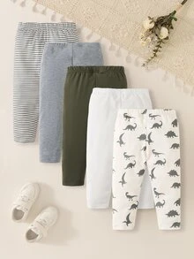 SHEIN Playful Pals Baby Boy Skin-Friendly Comfortable Long Pants 5pcs/Set Autumn Fall White Blue Soft Form - Green - View 3