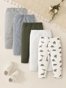 SHEIN Playful Pals Baby Boy Skin-Friendly Comfortable Long Pants 5pcs/Set Autumn Fall White Blue Soft Form - Green - View 9