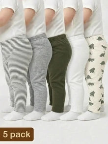 SHEIN Playful Pals Baby Boy Skin-Friendly Comfortable Long Pants 5pcs/Set Autumn Fall White Blue Soft Form - Green - View 8