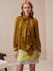Arave Women's Elegant Casual Small Stand Collar Multi-Layer Asymmetrical Ruffle Long Sleeve Blouse - Yellow - View 10