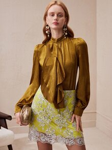Arave Women's Elegant Casual Small Stand Collar Multi-Layer Asymmetrical Ruffle Long Sleeve Blouse - Yellow - View 8