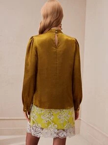 Arave Women's Elegant Casual Small Stand Collar Multi-Layer Asymmetrical Ruffle Long Sleeve Blouse - Yellow - View 7
