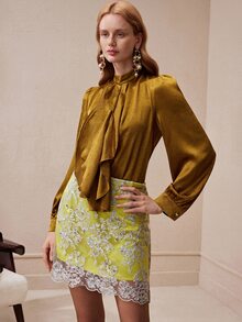 Arave Women's Elegant Casual Small Stand Collar Multi-Layer Asymmetrical Ruffle Long Sleeve Blouse - Yellow - View 5