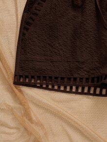 OPHERINE Celana Pendek Wanita Berlipit dengan Tali Serut dan Pita, Saku, Warna Polos, Cokelat Tua, Kasual Musim Panas Gaya Boho - Coffee Brown - View 4