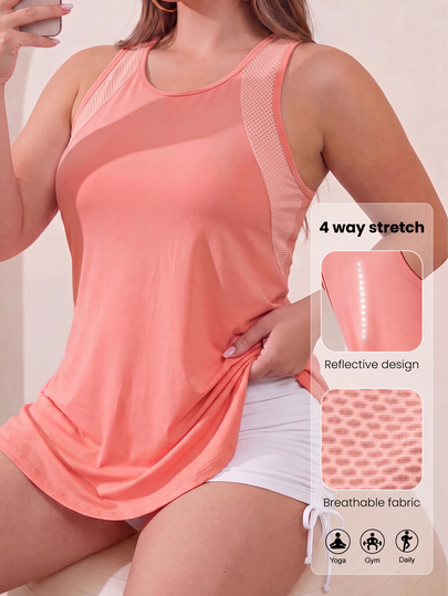 Velisys Velisys Plus Size Women's Daily Active Tropical Fitness Alternative Sports Tank Top Gym Coral Summer