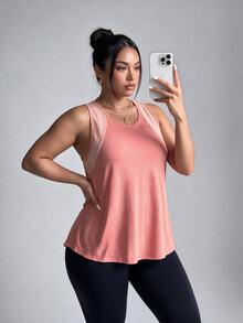 Velisys Velisys Plus Size Women's Daily Active Tropical Fitness Alternative Sports Tank Top Gym Coral Summer - Pink - View 4
