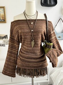 Soleia Women's Striped Off-Shoulder Dropped Shoulder Long Sleeve Sweater - Multicolor - View 1