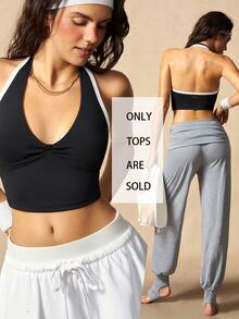 VARSIVA Women's Piped Halter Neck Everyday Fitness Sports Bra - Black and White - View 3