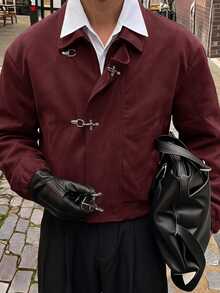 AXEPEAK Men's Solid Color Airplane Buckle Casual Versatile Daily Travel Long Sleeve Jacket - Burgundy - View 5