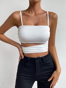 SHEIN Unity Top de tirantes crop con abertura - Blanco - Ver 6