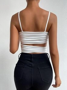 SHEIN Unity Top de tirantes crop con abertura - Blanco - Ver 2