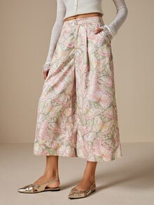 LOTSLUV Celana Panjang Wanita Elegan untuk Perjalanan Musim Gugur, Motif Kupu-kupu Warna Pink Muda, Longgar, Saku, Panjang Hingga Mata Kaki. - MultiWarna - View 3