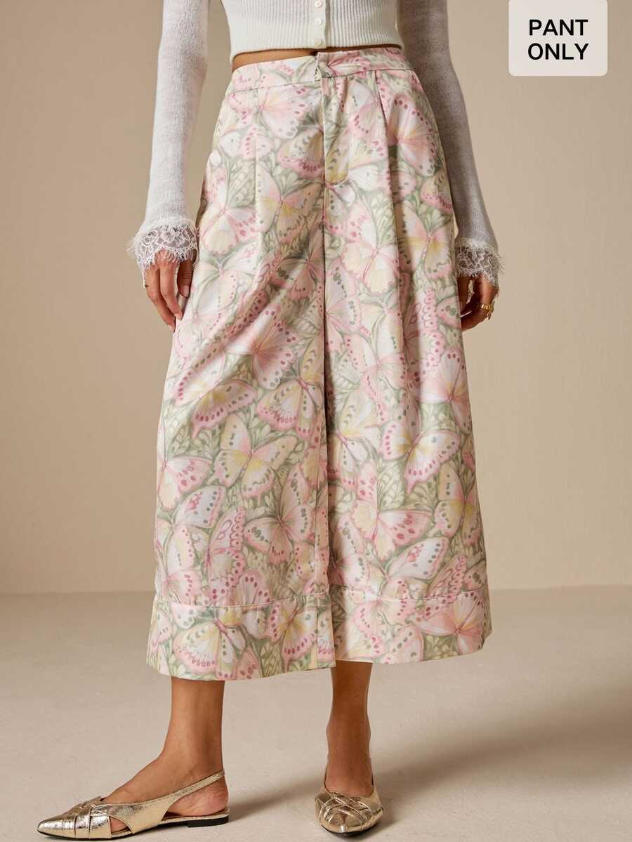 LOTSLUV Celana Panjang Wanita Elegan untuk Perjalanan Musim Gugur, Motif Kupu-kupu Warna Pink Muda, Longgar, Saku, Panjang Hingga Mata Kaki. - MultiWarna - View 1