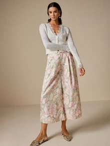 LOTSLUV Celana Panjang Wanita Elegan untuk Perjalanan Musim Gugur, Motif Kupu-kupu Warna Pink Muda, Longgar, Saku, Panjang Hingga Mata Kaki. - MultiWarna - View 5