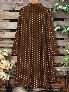 Linhara Women's Casual Striped Pocket Shirt Dress Plus Size - Coffee Brown - View 2
