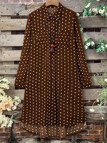 Linhara Women's Casual Striped Pocket Shirt Dress Plus Size - Coffee Brown - View 1