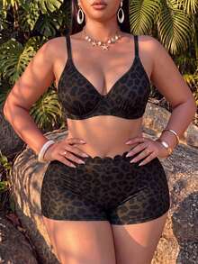 Swim Vcay Plus Size Women's Summer Beach Vacation Bikini Two Pieces Swimwear Leopard Print - Multicolor - View 2