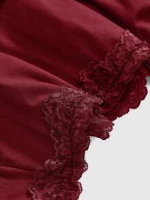 ROMWE Grunge Punk Women Spring Summer Low-Waist Lace Trim Layered Ruffle Tie-Up Asymmetric Ruched Red Mini Skirt - Red - View 3
