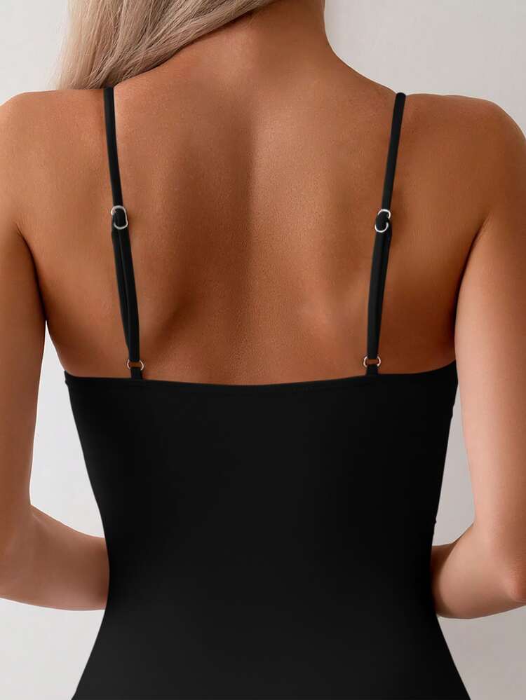 Swim Basics Camiseta de tirantes de un solo color, para uso diario sencillo, para verano, para damas - Negro - Añade 5