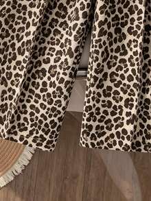2pcs Baby Girls Sweatshirt Wide Leg Pants Sweet Cream Leopard Print Bow Long Sleeve Quarter Zip Mock Neck Regular Birthday Party Fall Fall Holiday Set - Multicolor - View 4