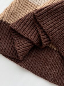 Elamini Women's Autumn/Winter Striped Off-Shoulder Multi-Color Gradient Button Design Atmospheric Versatile Casual Holiday Cute Knit Sweater - Brown - View 10