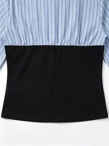 Franclia Women's Patchwork Striped Collar Long Sleeve Casual 2 In 1 T-Shirt - Multicolor - View 5
