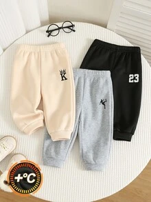 SHEIN 中性嬰兒男/女童、幼兒 3 件組秋冬保暖內裡加厚休閒時尚運動長褲多件套裝，嬰兒冬季下身褲 - 黑色 - 查看 5